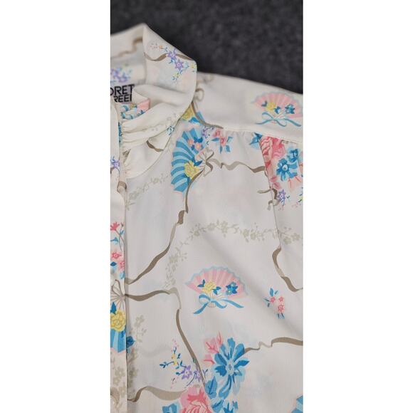 VTG Koret Career blouse sz12 cream pastel floral print button up high collar - Picture 5 of 9